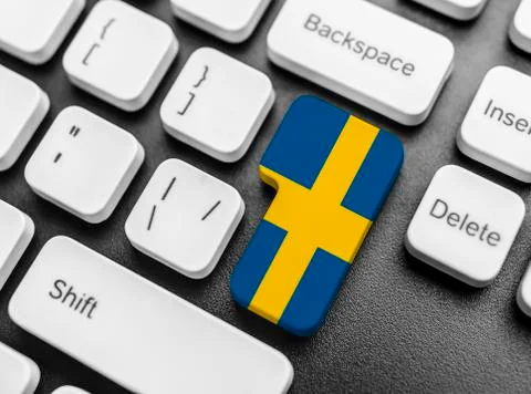 Enter key button with Flag of Sweden. Foto stock