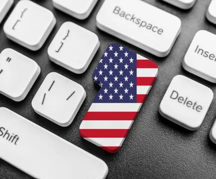 Enter key button with Flag of USA. Foto stock
