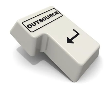 The enter key of keyboard labeled OUTSOURCE Ilustração Stock