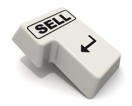 The enter key of keyboard labeled SELL Stock-Illustration