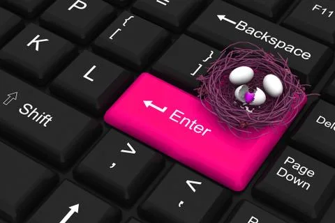 Enter key with pink heart from broken egg Stock Illustration