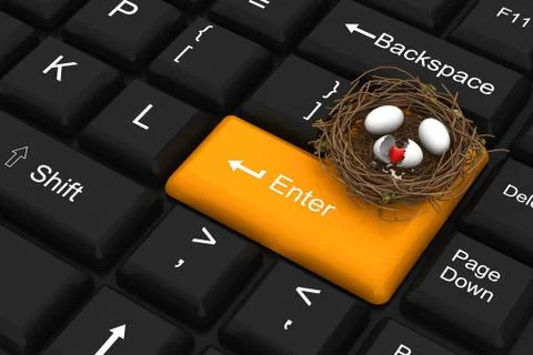 Enter key with red heart from broken egg Illustrazione stock