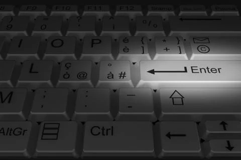 Enter lit white computer keyboard - 3D illustration 스톡 일러스트