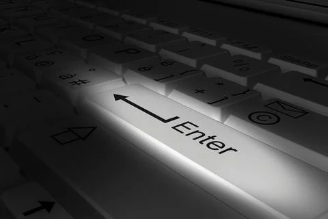 Enter lit white computer keyboard - 3D illustration 스톡 일러스트