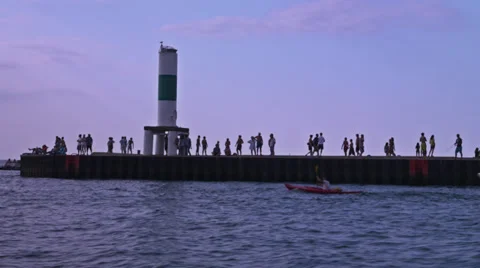 Enter Marina with lighthouse 4K Stock Footage 35218240