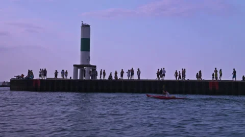 Enter Marina with lighthouse HD Stock Footage 35217924