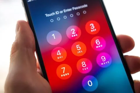 Enter password or Touch id on smartphone screen Foto stock