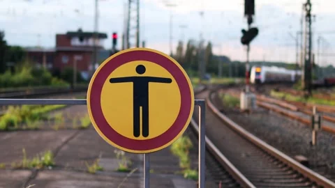 Enter prohibited sign train station blur video Video stock 249272408