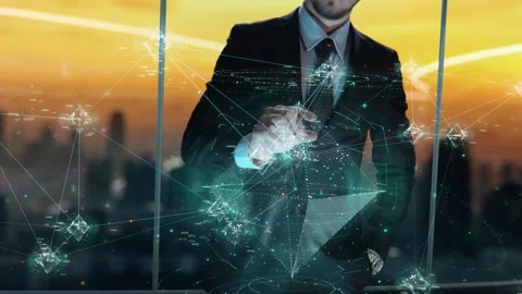 Enter The Web 4.0- businessman working with virtual reality at office. Stock Footage 255109191
