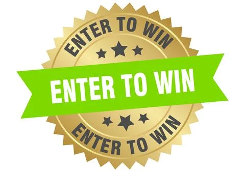 Enter to win. enter to win round green and gold label isolated on transpare.. Illustrazione stock