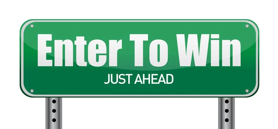 Enter to win, just ahead green road sign Illustrazione stock