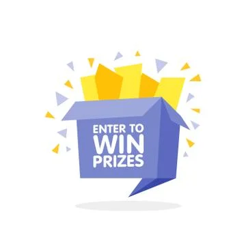 Enter to win prizes gift box. Cartoon origami style vector illustration 스톡 일러스트