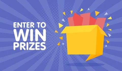 Enter to win prizes gift box. Cartoon origami style vector illustration 库存插图