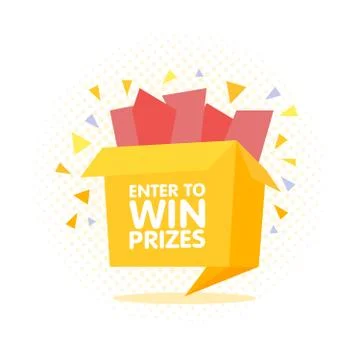 Enter to win prizes gift box. Cartoon origami style vector illustration 스톡 일러스트