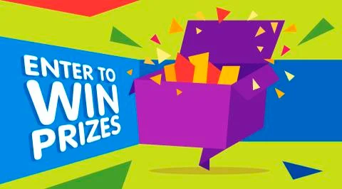 Enter to win prizes gift box. Cartoon origami style vector illustration 库存插图