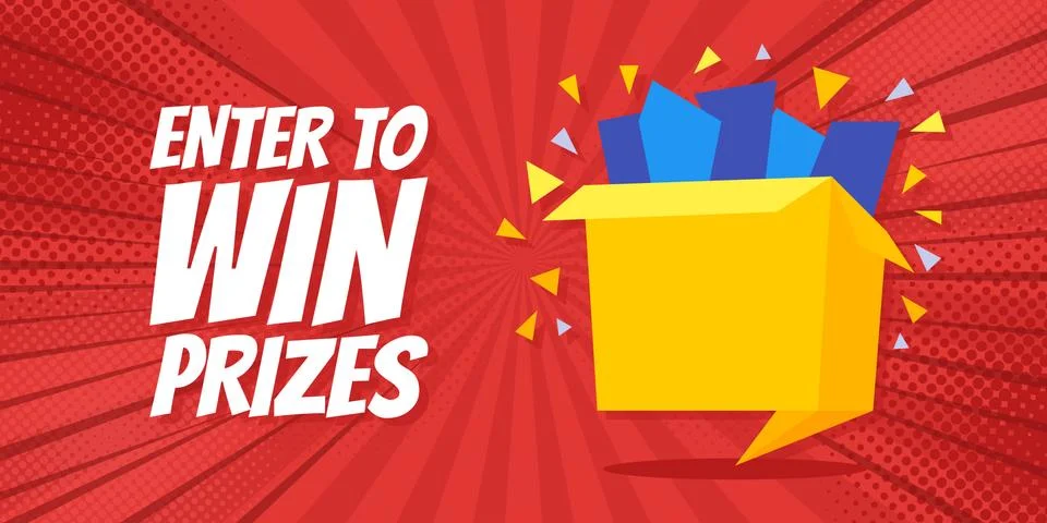 Enter to win prizes gift box. Cartoon origami style vector illustration イラスト素材