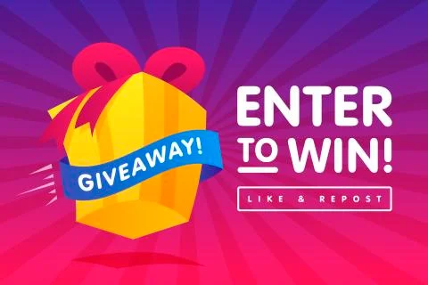 Enter to win prizes gift box. Cartoon style banner template. Vector illustrat Stock Illustration