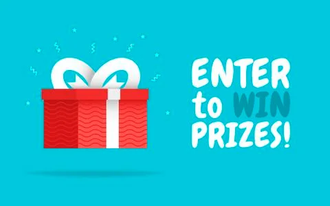 Enter to win prizes gift box. Cartoon style vector illustration. Stock Illustration