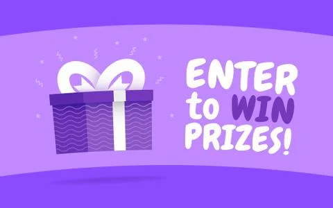 Enter to win prizes gift box. Cartoon style vector illustration. イラスト素材