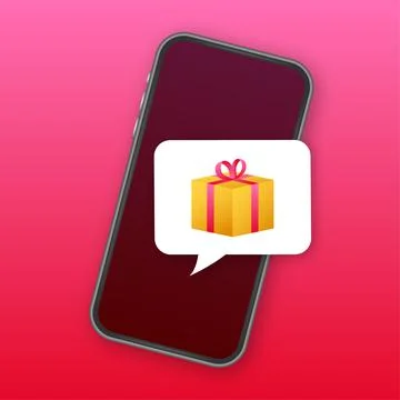 Enter to Win Prizes. Open Red Gift Box and Confetti on smartphone screen. Win Stock Illustration