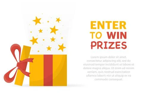 Enter to win prizes. Prize box opening and exploding with fireworks and confe 스톡 일러스트