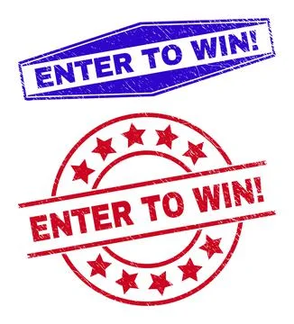 ENTER TO WIN! Scratched Stamps in Circle and Hexagonal Shapes Stock Illustration