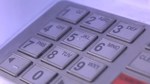 Entering 4 digit pin code into ATM 4k Stock Footage 111419915