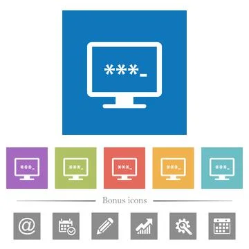 Entering to application flat white icons in square backgrounds Stock Illustration