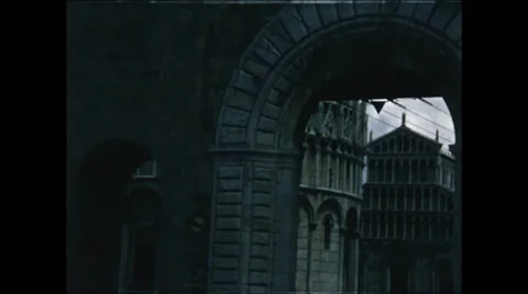 Entering Arch Next to Tower of Pisa Stock Footage 47970985
