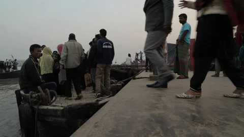 Entering boat Stock Footage 129432862