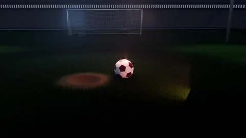 Entering bright orb from left forming glowing rings morphing into soccer ball on Stock Footage 339194013