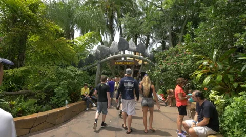 Entering the Camp Jurassic at Universal Studios, Orlando Stock Footage 51142494