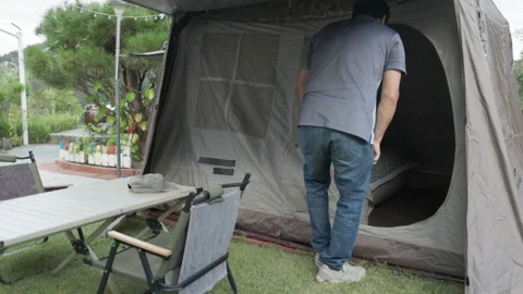 Entering a Camping Tent Stock Footage 346533855