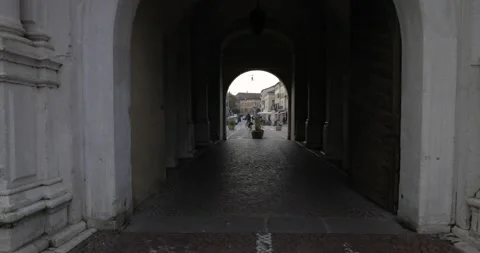 Entering to the city through Saint Thomas San Tommaso old gate Treviso Italy Stock Footage 150155816