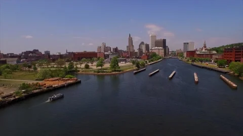 Entering the City's river Stock Footage 50795229
