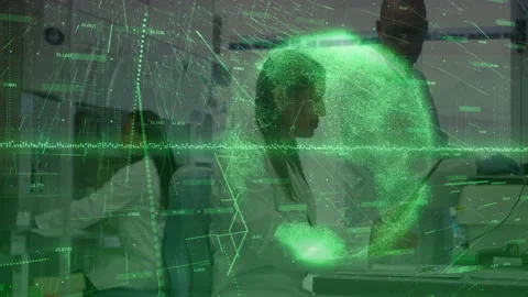 Entering data activating green waveform overlay research team collaborating with 動画素材 310972679