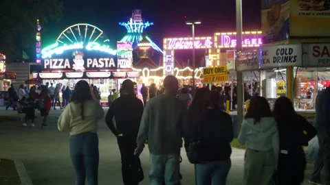Entering the fair looking down the midway. Stock Footage 164699402