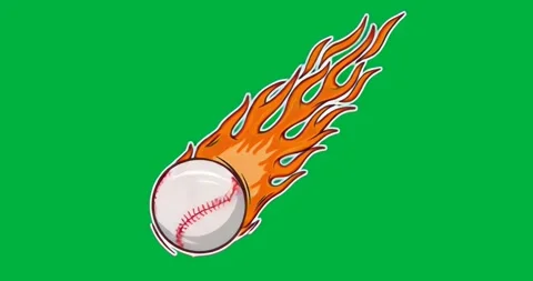 On entering frame, stylized baseball flaming orange with blue glow racing right Stock Footage 317213326
