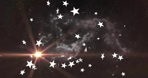 Entering frame white stars converging and rotating around nebula illustrating Stock Footage 319342689