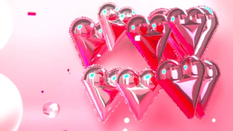 Entering new hearts nudging chrome hearts into stacked cluster at pink studio, Vídeos de archivo 346154890