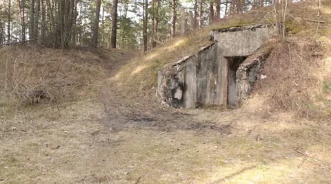 Entering old army bunker from war Stock Footage 10883084