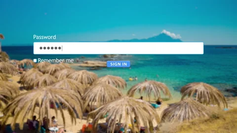 Entering password on website form with beach background Stock Footage 334022760