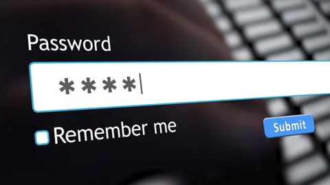 Entering password in website form with fingers typing on keyboard Stock Footage 346709948