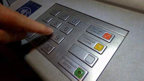 Entering a pin code at ATM cash machine Stock Footage 119975075