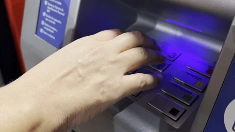 Entering pin code in ATM machine, close up Stock Footage 290292210