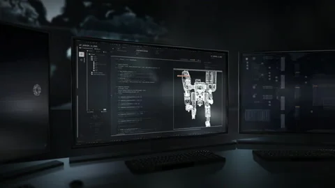 Entering the programming language code in the futuristic internet software Stock Footage 209975886