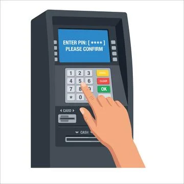 Entering a security pin number on an automated ATM machine keypad 스톡 일러스트