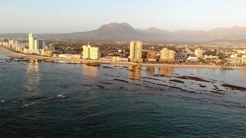 Entering Strand high from the ocean side Cape Town, South Africa Video stock 98609050