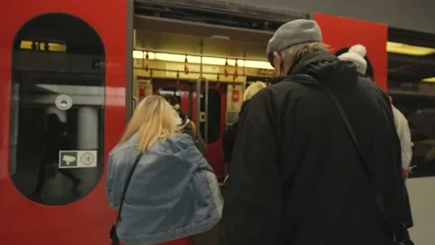Entering The Train In Subway during the covid 19 in Vienna Stock Footage 165357378