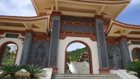 Entering the Trúc Lâm Hộ Quốc Zen Monastery in Phu Quoc, Ho Quoc Pagoda Stock Footage 130708161
